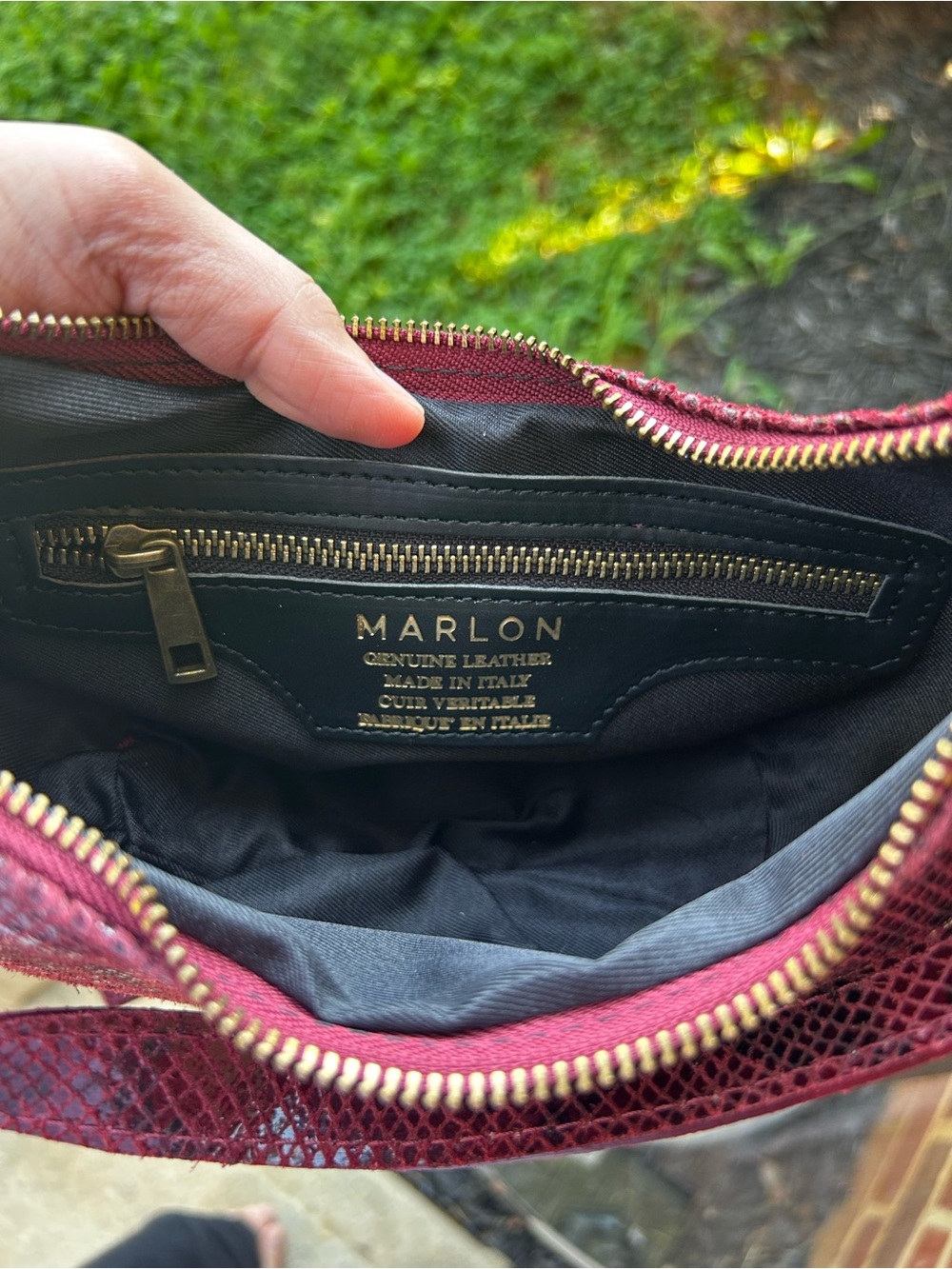 Red Snake-Texture Shoulder Bag - [Marlon ] genuine leather - Picture 5 of 7